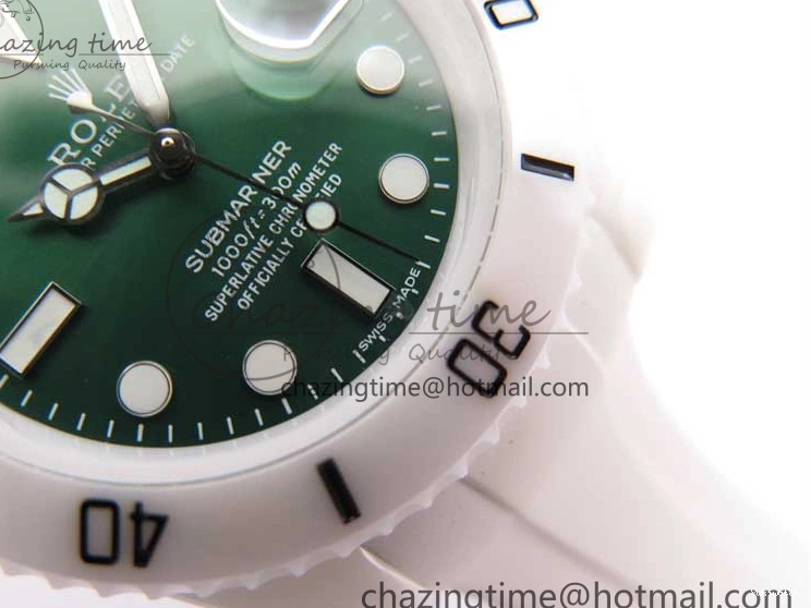 40mm 5GF Best Green Dial White Edition Submariner Strap White Ceramic Rubber SA3135 on 0209